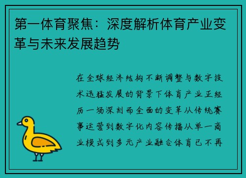 第一体育聚焦：深度解析体育产业变革与未来发展趋势